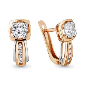 Золотые серьги AQUAMARINE 43418А с фианитом и Swarovski 43418А фото