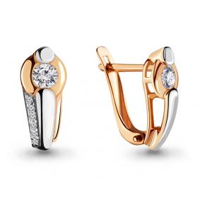 Золотые серьги AQUAMARINE 43420А с фианитом и Swarovski 43420А фото