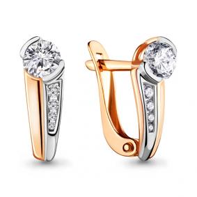 Золотые серьги AQUAMARINE 43429А с фианитом и Swarovski 43429А фото