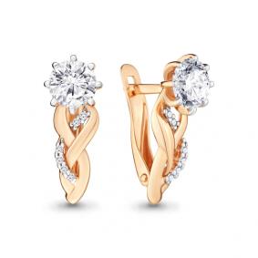 Золотые серьги AQUAMARINE 43618А с фианитом и Swarovski 43618А фото