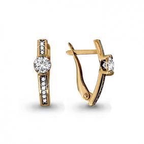 Золотые серьги AQUAMARINE 43680А с фианитом и Swarovski 43680А фото