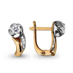 Золотые серьги AQUAMARINE 43780А с фианитом 43780А фото