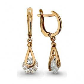 Золотые серьги AQUAMARINE с подвижным фианитом Swarovski 43782 43782 фото