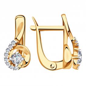 Золотые серьги AQUAMARINE 438021А с фианитом 438021А фото