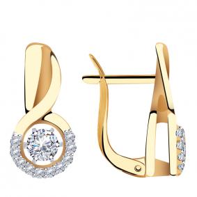 Золотые серьги AQUAMARINE 43805А с фианитом и Swarovski 43805А фото