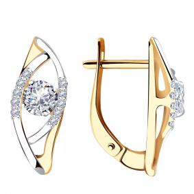 Золотые серьги AQUAMARINE 43819А с фианитом и Swarovski 43819А фото