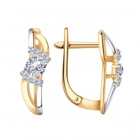 Золотые серьги AQUAMARINE 43822А с фианитом и Swarovski 43822А фото