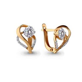 Золотые серьги AQUAMARINE 43840А с фианитом и Swarovski 43840А фото