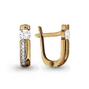 Золотые серьги AQUAMARINE 43867А с фианитом и Swarovski 43867А фото