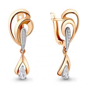 Золотые серьги AQUAMARINE 43875А с фианитом и Swarovski 43875А фото