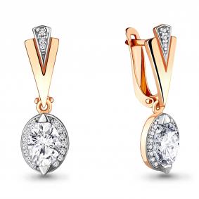 Золотые серьги AQUAMARINE 438791А с фианитом 438791А фото