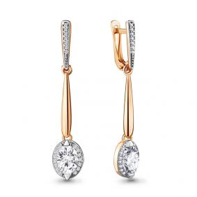 Золотые серьги AQUAMARINE 43880А с фианитом и Swarovski 43880А фото