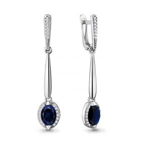 Золотые серьги AQUAMARINE 43880Б с фианитом и гидротермальным сапфиром 43880Б фото