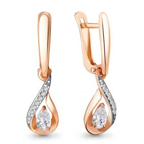 Золотые серьги AQUAMARINE 43881А с фианитом и Swarovski 43881А фото