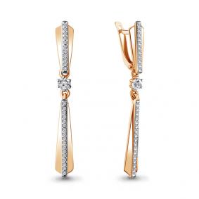 Золотые серьги AQUAMARINE 43887А с фианитом и Swarovski 43887А фото