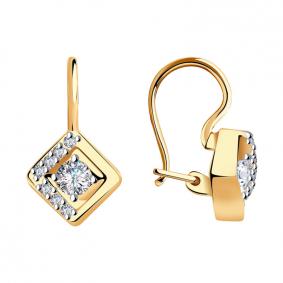 Золотые серьги AQUAMARINE 43890А с фианитом 43890А фото