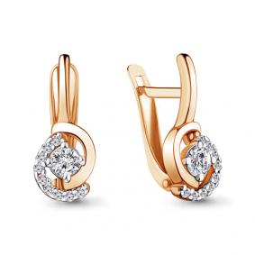 Золотые серьги AQUAMARINE 43898А с фианитом и Swarovski 43898А фото