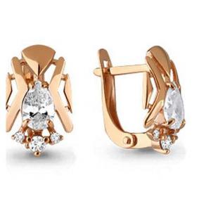 Золотые серьги AQUAMARINE 43902 с фианитом 43902 фото