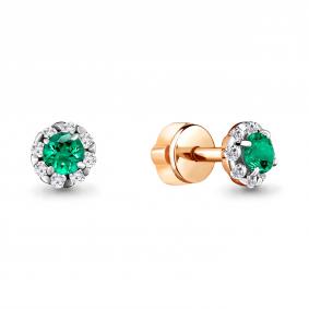 Золотые серьги AQUAMARINE 44075Г с фианитом и гидротермальным изумрудом 44075Г фото