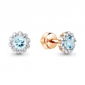 Золотые серьги AQUAMARINE 4408502А с топазом и фианитом 4408502А фото