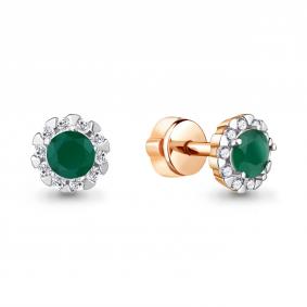 Золотые серьги AQUAMARINE 4408509А с фианитом и агатом 4408509А фото