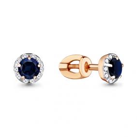 Золотые серьги AQUAMARINE 44085Б с фианитом и гидротермальным сапфиром 44085Б фото