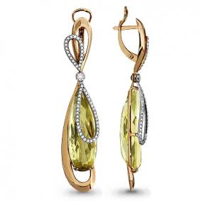 Золотые серьги AQUAMARINE 4416311 с фианитом и кварцем 4416311 фото