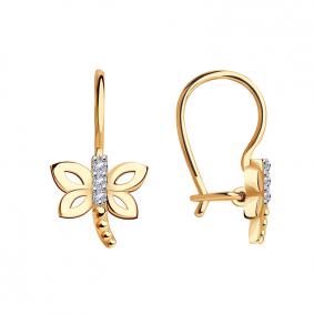 Золотые серьги AQUAMARINE 45044А с фианитом 45044А фото