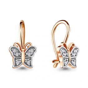 Золотые серьги AQUAMARINE 45046А с фианитом 45046А фото