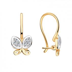 Золотые серьги AQUAMARINE 45048А с фианитом 45048А фото