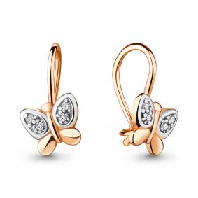 Золотые серьги AQUAMARINE 45049А с фианитом 45049А фото