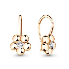 Золотые серьги AQUAMARINE 45055А с фианитом 45055А фото