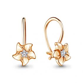 Золотые серьги AQUAMARINE 45057А с фианитом 45057А фото