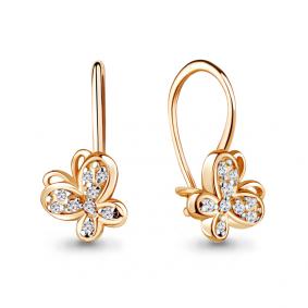 Золотые серьги AQUAMARINE 45058А с фианитом 45058А фото