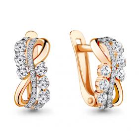 Золотые серьги AQUAMARINE 45093А с фианитом 45093А фото