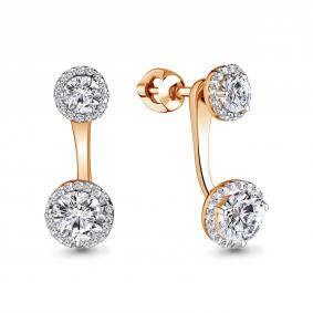 Золотые серьги-трансформеры AQUAMARINE с фианитом 45177А 45177А фото