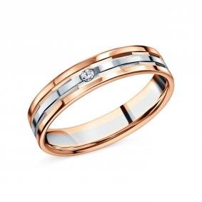 Обручальное кольцо 4 мм из комбинированного золота Primossa с бриллиантом 452-010-335 452-010-335 фото