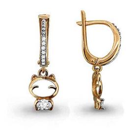 Золотые серьги AQUAMARINE 45244А с фианитом 45244А фото