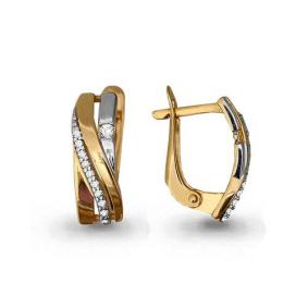 Золотые серьги AQUAMARINE 45316А с фианитом 45316А фото