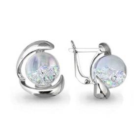 Серьги из белого золота AQUAMARINE 45357П с минеральным стеклом и ювелирным кристаллом 45357П фото