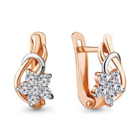 Золотые серьги AQUAMARINE 45369А с фианитом 45369А фото