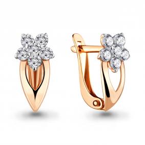 Золотые серьги AQUAMARINE 45374А с фианитом 45374А фото