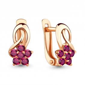Золотые серьги AQUAMARINE 45376В с рубиновым корундом 45376В фото