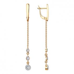 Золотые серьги AQUAMARINE 45518А с фианитом 45518А фото