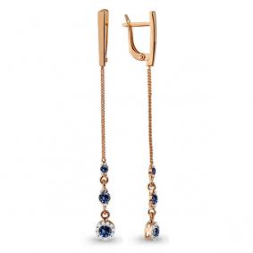 Золотые серьги AQUAMARINE 45518Б с фианитом и гидротермальным сапфиром 45518Б фото