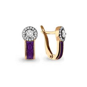 Золотые серьги AQUAMARINE 45741А с фианитом и эмалью 45741А фото