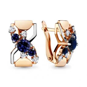 Золотые серьги AQUAMARINE 45876Б с фианитом и гидротермальным сапфиром 45876Б фото