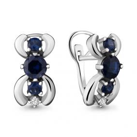 Серьги из белого золота AQUAMARINE 45877Б с фианитом и гидротермальным сапфиром 45877Б фото