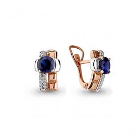 Золотые серьги AQUAMARINE 45880Б с фианитом и гидротермальным сапфиром 45880Б фото