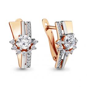 Золотые серьги AQUAMARINE 45885А с фианитом 45885А фото